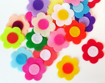 Floral applique embellishments in mixed colors, felt flower applique for scrapbooking and crafting