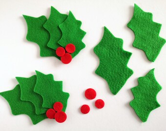 ID 7130 Pleather Holly Leaf Patch Fall Tree Symbol Embroidered Iron On Applique