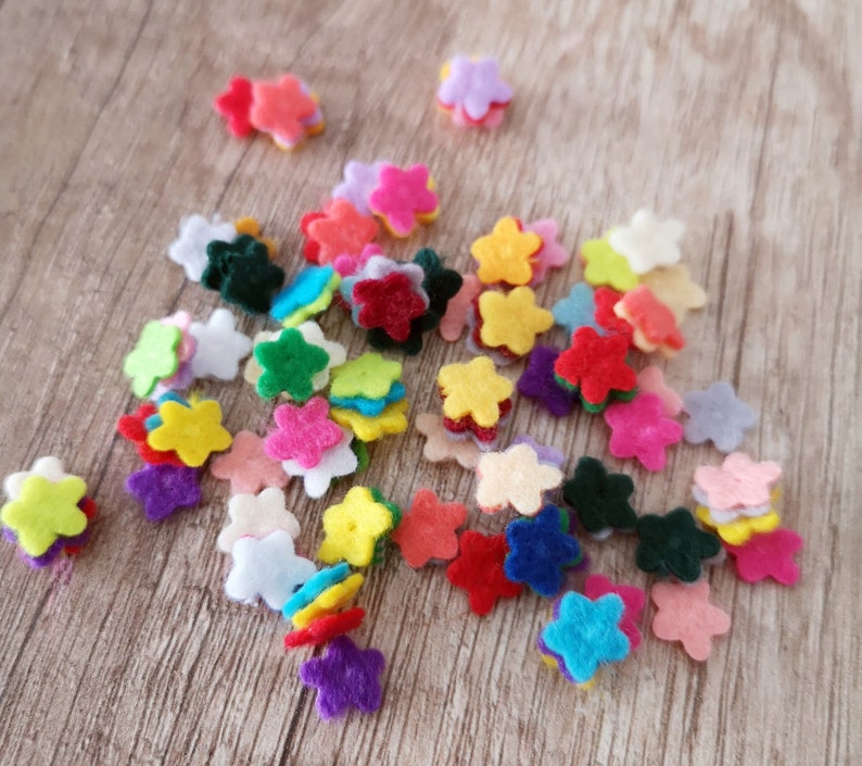 Felt flowers size 7mm, set 75 mini flowers in mixed colors, small floral decorations image 3