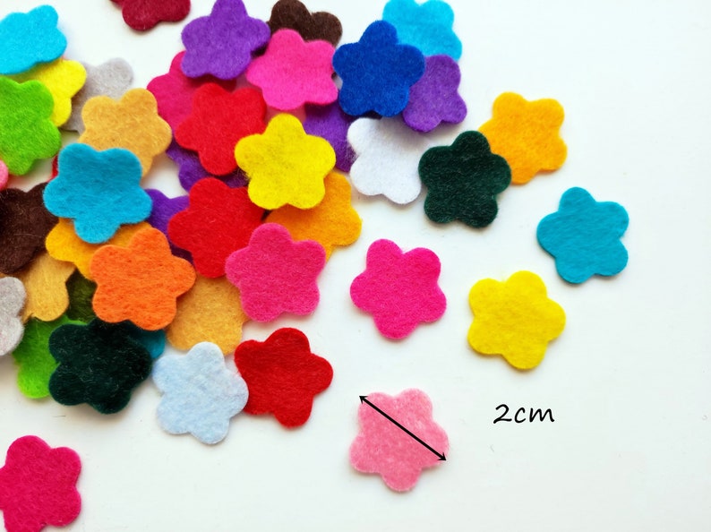 Felt flowers in small size, die cuts for scrapbooking, multicolor shapes, felt supplies for crafts, image 3