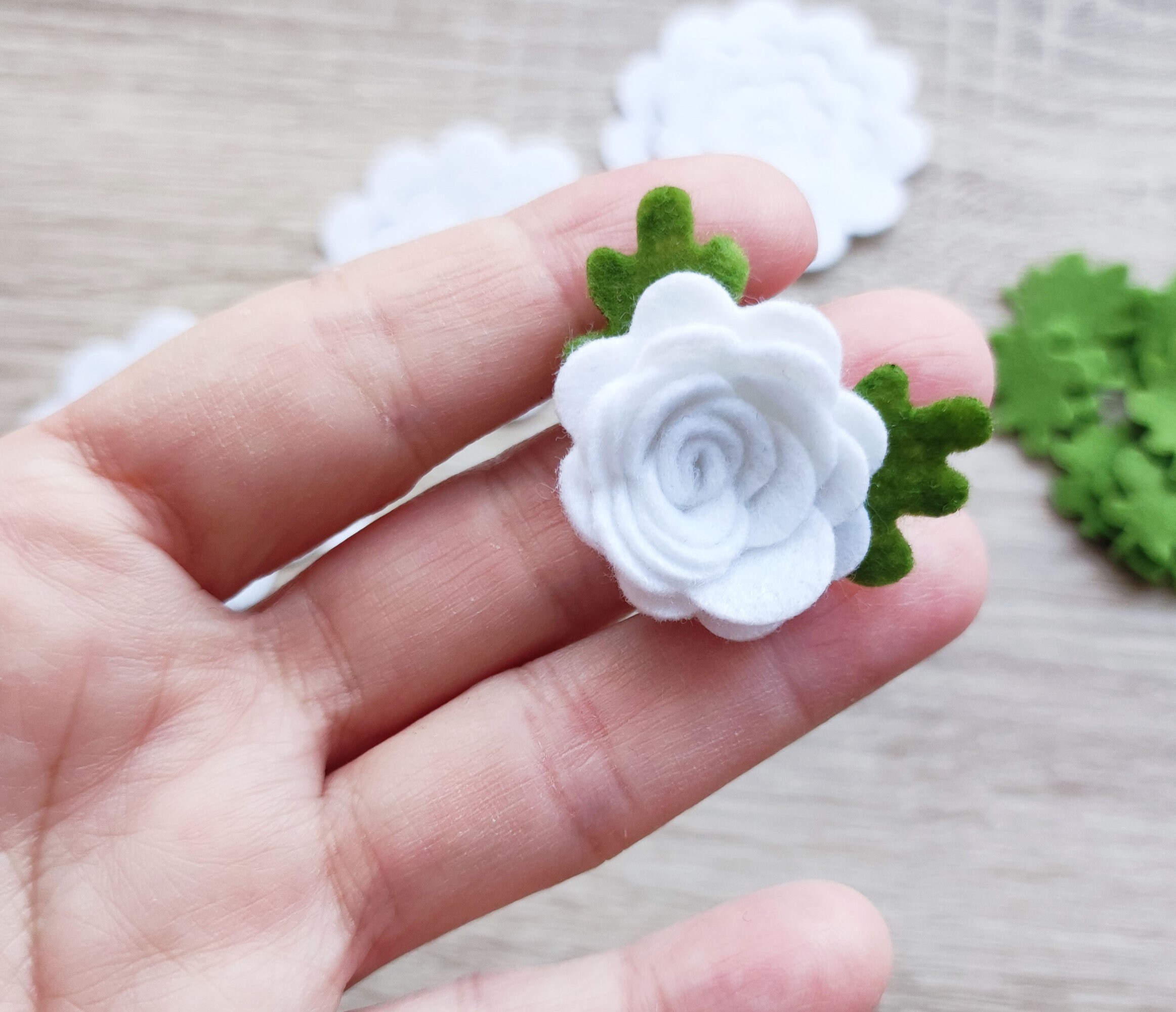 White Felt Flowers and Leaves Create Your Rolled Flowers Etsy