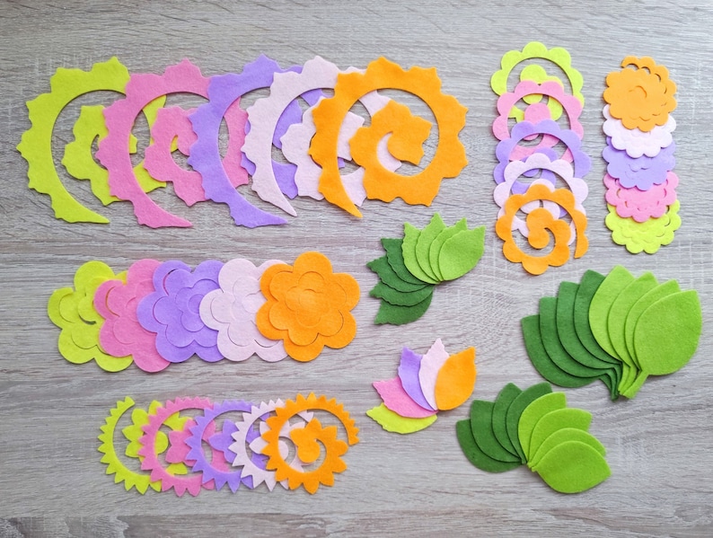 Felt Flowers and Leaves Rolled Flowers in Pastel Colors Felt Etsy