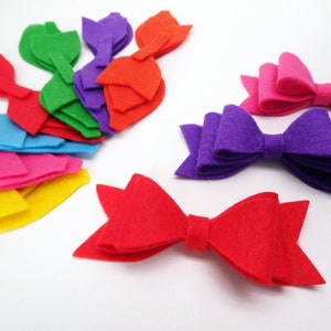 Felt bows in bright colors, felt shapes for crafts, felt die cuts