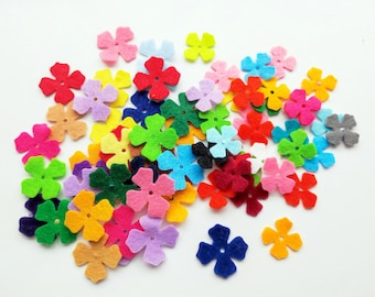 Small flowers in mixed colors and size, die cuts for crafts, felt shapes