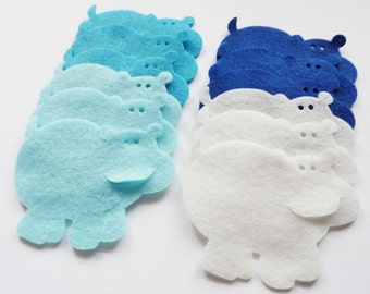 Felt hippo in blue and white, die cuts for crafts, felt shapes for sewing