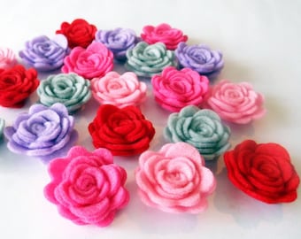 Felt flower for hair clips, small roses, floral ornaments, pink and red flowers, flower headbands