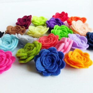 Felt flowers for crafts, set 50 flowers, small felt roses in mixed colors, rolled flower for floral embellishments image 4