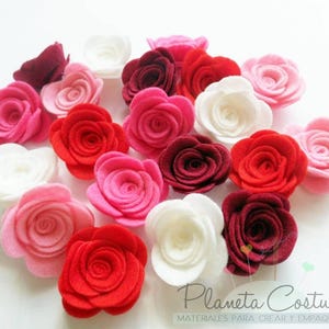 Felt dimensional flowers ,pink and red colors, floral embellishments, felt flower for crafts, valentines decor image 1