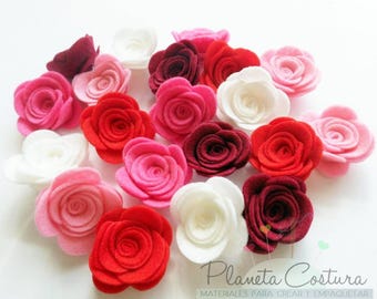 Felt dimensional flowers ,pink and red colors, floral embellishments, felt flower for crafts, valentines decor