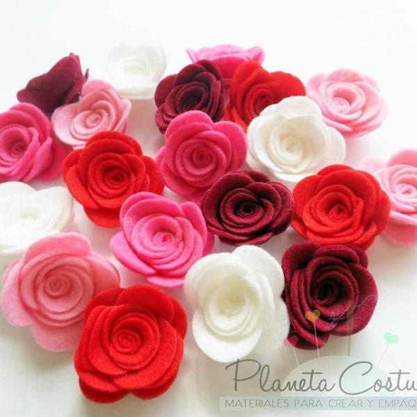 Felt dimensional flowers ,pink and red colors, floral embellishments, felt flower for crafts, valentines decor