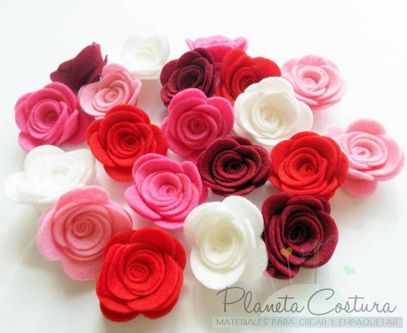 Felt dimensional flowers ,pink and red colors, floral embellishments, felt flower for crafts, valentines decor image 1