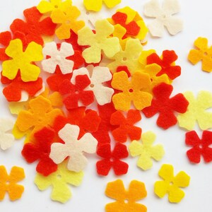 Mini felt flower, flowers in yellow and orange, floral decorations, craft supplies, small felt embellishments, flower shapes for sewing