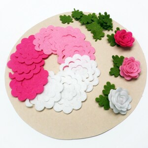 Felt flowers and leaves set, Unassembled rosettes, Die cuts for diy projects, Felt shapes for crafts image 6