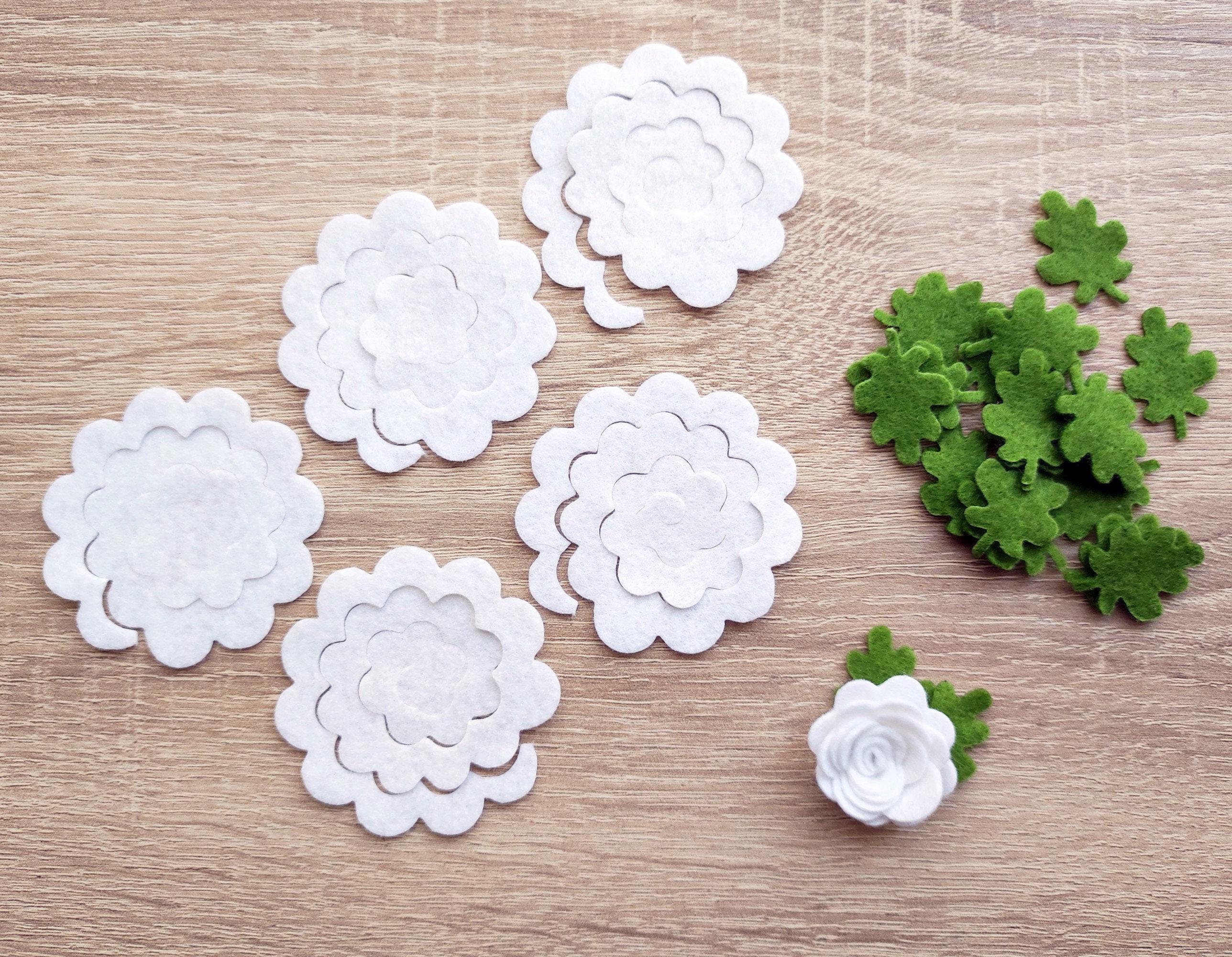 White Felt Flowers and Leaves Create Your Rolled Flowers Etsy