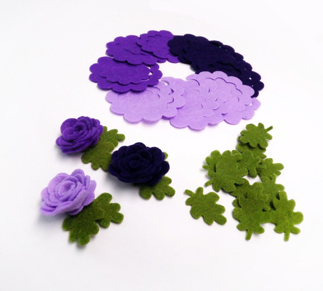 Felt Leaves and Flowers, Felt Craft Kit, Small Unassembled Roses, Felt