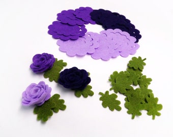 Felt leaves and flowers, felt craft kit, small unassembled roses, felt supplies for diy projects