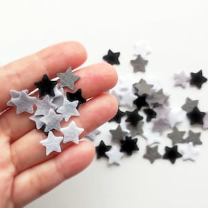 Small felt stars for crafts in shades of grey, black and white
