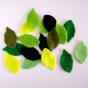 Felt leaves die cut, shapes for sewing in green tones, soft acrylic felt