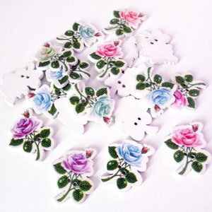 Roses buttons, flower button for sewing, painted pattern button