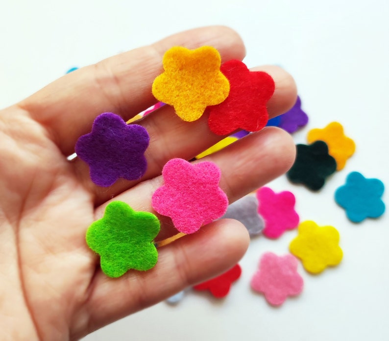 Felt flowers in small size, die cuts for scrapbooking, multicolor shapes, felt supplies for crafts, image 2