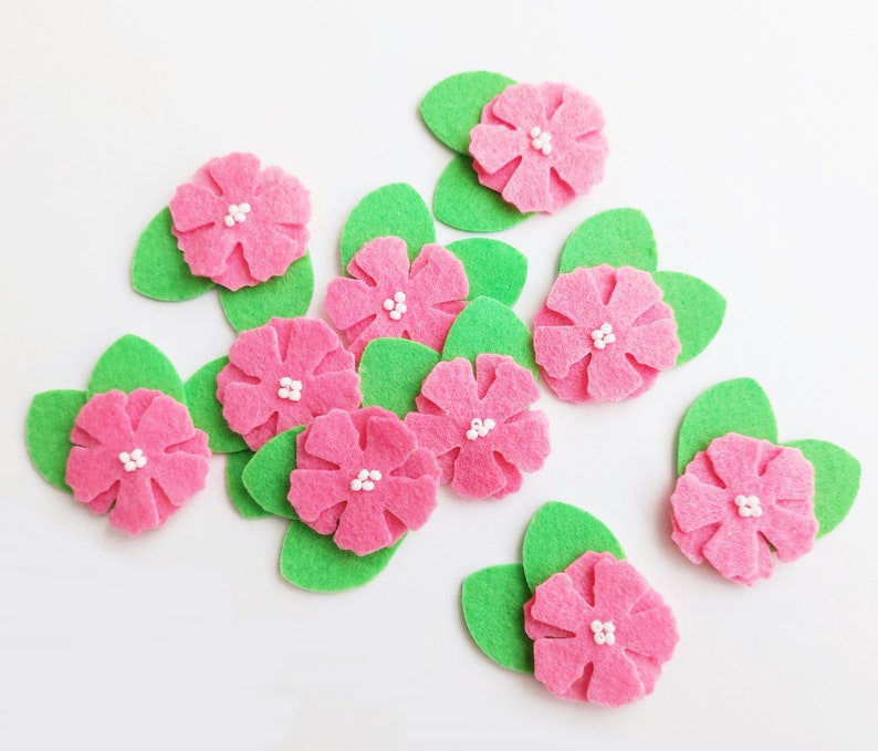 Felt flower applique, floral embellishment for crafts, felt bow supplies, hair clips decoration image 7