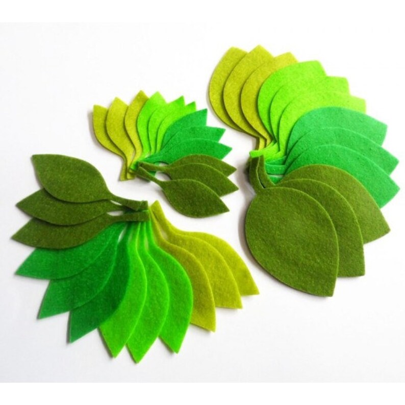Green felt Leaves 36 pieces craft embellishment pre cut Etsy