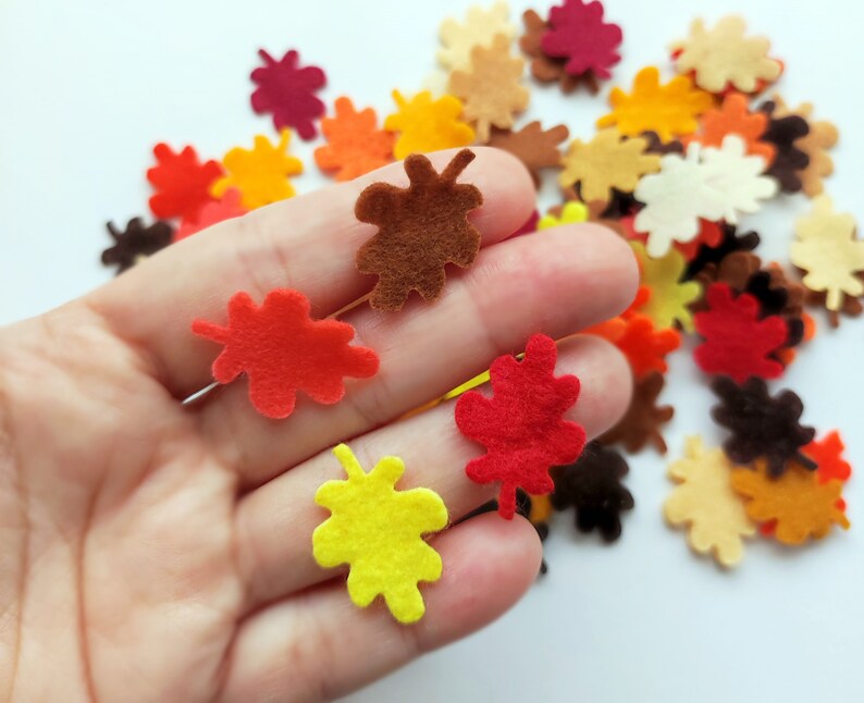 Felt leaves in fall colors, small leafs for table decor image 4