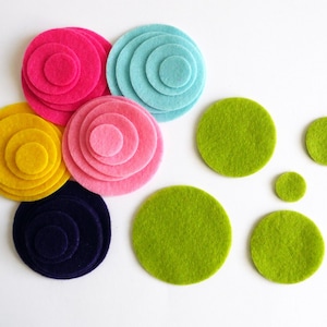 Felt circles in bright colors, felt shapes for crafts, die cuts