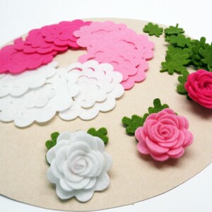 Felt flowers and leaves set, Unassembled rosettes, Die cuts for diy projects, Felt shapes for crafts image 2