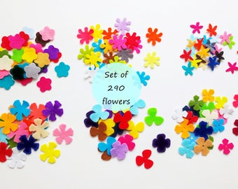 Mixed felt flowers, 290 multicolors flowers, die cuts for scrapbooking, felt supplies, floral craft embellishments