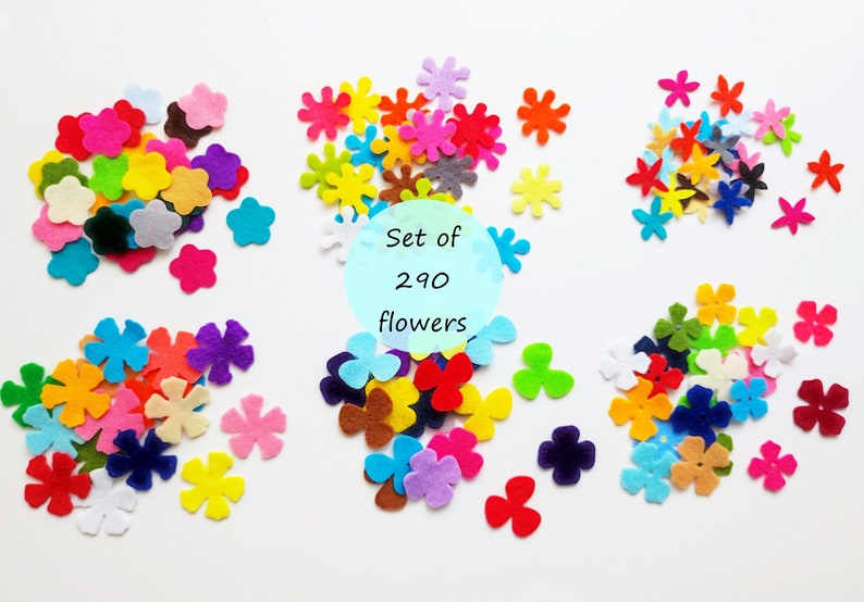 Mixed felt flowers, 290 multicolors flowers, die cuts for scrapbooking, felt supplies, floral craft embellishments image 1