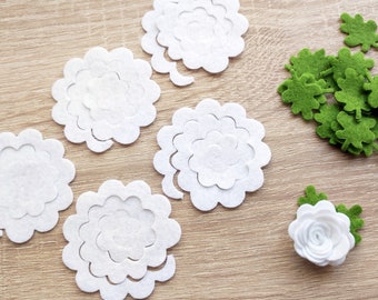 White felt flowers and leaves, create your rolled flowers