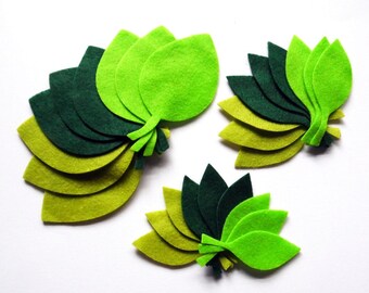 Felt Leaves in green tones, felt shapes for embellishments, felt crafts projects, pre cut felt shapes, decorative leaf