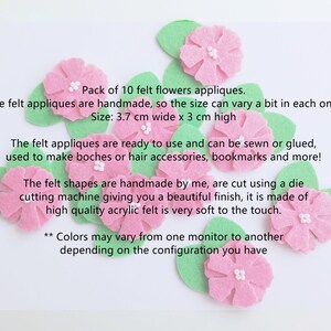 Felt flower applique, floral embellishment for crafts, felt bow supplies, hair clips decoration image 6