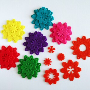 Felt flower in bright colors, felt shapes, flowers for crafts, floral embellishments