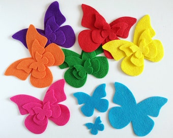 Felt butterfliesin bright colors, die cuts for appliques, crafts supplies