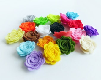 felt roses for hat decorations and crafts, felt flower in bright colors, small rosettes