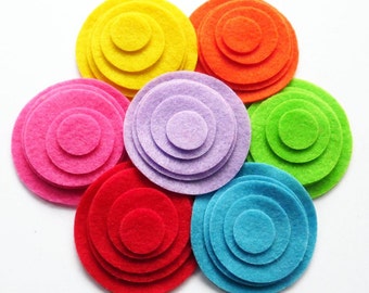 Felt circles in bright colors, felt shapes for crafts embellishments, die cuts for card making ornaments