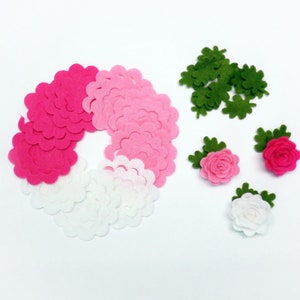 Felt flowers and leaves set, Unassembled rosettes, Die cuts for diy projects, Felt shapes for crafts image 5