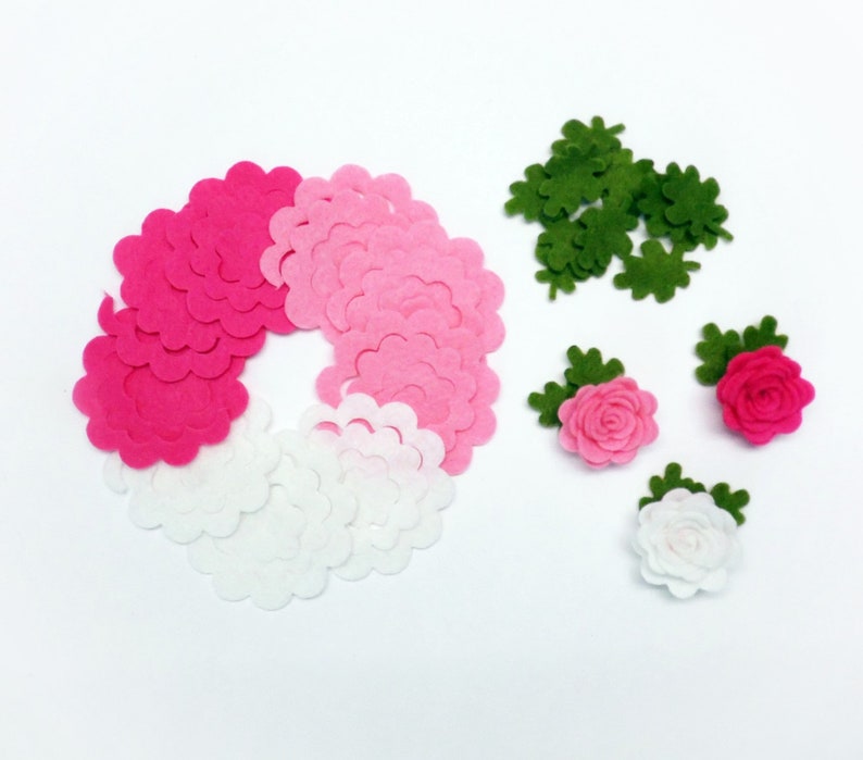 Felt flowers and leaves set, Unassembled rosettes, Die cuts for diy projects, Felt shapes for crafts image 5