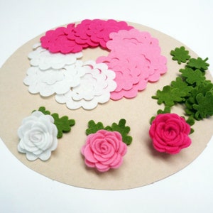 Felt flowers and leaves set, Unassembled rosettes, Die cuts for diy projects, Felt shapes for crafts image 10