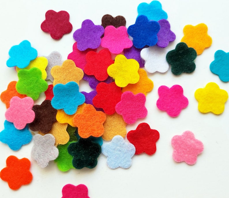 Felt flowers in small size, die cuts for scrapbooking, multicolor shapes, felt supplies for crafts, image 7