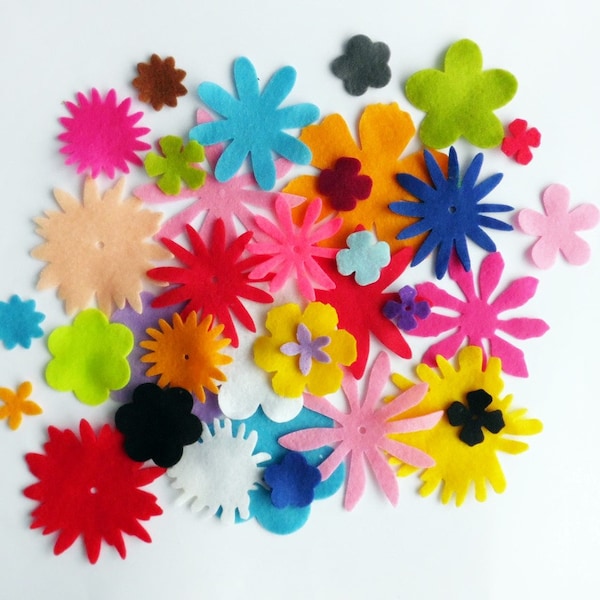 Felt flowers set, die cuts for crafts embellishments, flower in mixed colors