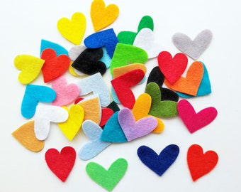 Small colorful heart, felt craft supplies, die cuts, confetti, felt ornaments for crafts, valentines table decor