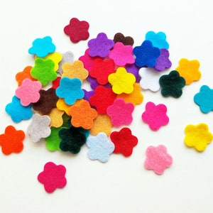 Felt flowers in small size, die cuts for scrapbooking, multicolor shapes, felt supplies for crafts, image 1