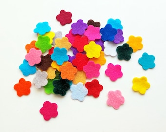 Felt flowers in small size, die cuts for scrapbooking, multicolor shapes, felt supplies for crafts,