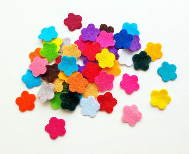 Felt flowers in small size, die cuts for scrapbooking, multicolor shapes, felt supplies for crafts, image 1