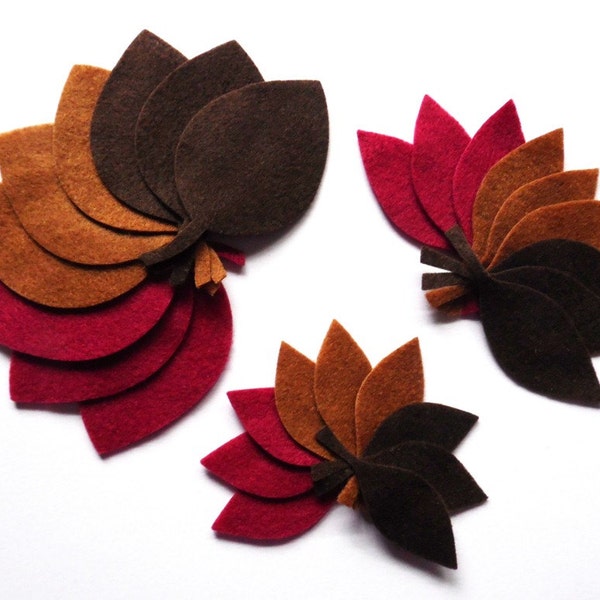 Brown felt leaves, felt shapes, fall colors leaf, table decorations,  felt embellishment for crafts,  brown foliage