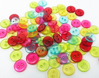 Round button in mixed colors, two hole, small buttons for crafts