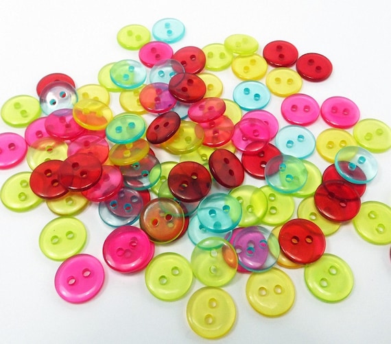 Round Button in Mixed Colors, Two Hole, Small Buttons for Crafts